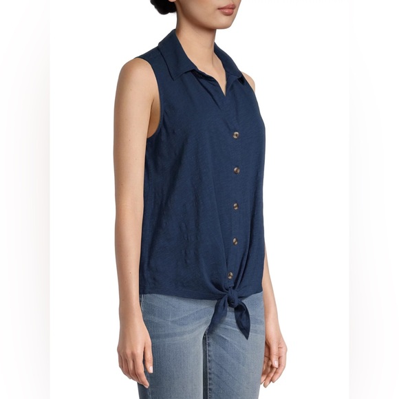 XXL Blue Button Down Sleeveless Shirt - Picture 1 of 3